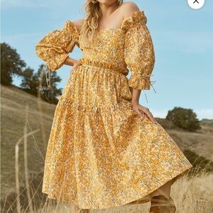 $398 NWT  EDDY Floral Yellow Off-Shoulder Dress